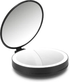 Navaris 1x/5x Vergrotende Make-up Spiegel - Compacte Opvouwbare Kap- En Reisspiegel - Led-verlichte Dubbelzijdige Make-upspiegel - Zwart -Modecosmetica 1023x1200