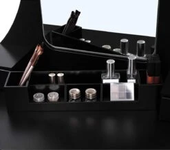 Merkloos Kaptafel, Kaptafel Met Grote Spiegel Zonder Frame, Toilettafel, Kaptafel, Voor Make-up, Gewatteerde Kruk, 5 Laden, Verplaatsbare Opbergdoos, Zwart RDT25BK -Modecosmetica 1200x1064 2