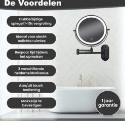 Make Up - Spiegel - Led Verlichting - 10X Vergroting - 3 Lichtstanden - Wandspiegel Rond - Badkamer - Mat Zwart - Draadloos -Modecosmetica 1200x1160 2