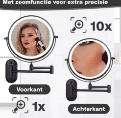 Make Up - Spiegel - Led Verlichting - 10X Vergroting - 3 Lichtstanden - Wandspiegel Rond - Badkamer - Mat Zwart - Draadloos -Modecosmetica 1200x1165 5