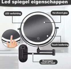 Make Up - Spiegel - Led Verlichting - 10X Vergroting - 3 Lichtstanden - Wandspiegel Rond - Badkamer - Mat Zwart - Draadloos -Modecosmetica 1200x1178 2