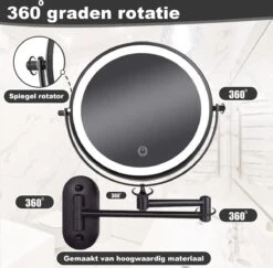 Make Up - Spiegel - Led Verlichting - 10X Vergroting - 3 Lichtstanden - Wandspiegel Rond - Badkamer - Mat Zwart - Draadloos -Modecosmetica 1200x1180 1