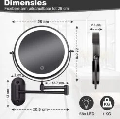 Make Up - Spiegel - Led Verlichting - 10X Vergroting - 3 Lichtstanden - Wandspiegel Rond - Badkamer - Mat Zwart - Draadloos -Modecosmetica 1200x1188 2