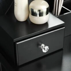 Merkloos Kaptafel, Kaptafel Met Grote Spiegel Zonder Frame, Toilettafel, Kaptafel, Voor Make-up, Gewatteerde Kruk, 5 Laden, Verplaatsbare Opbergdoos, Zwart RDT25BK -Modecosmetica 1200x1200 307