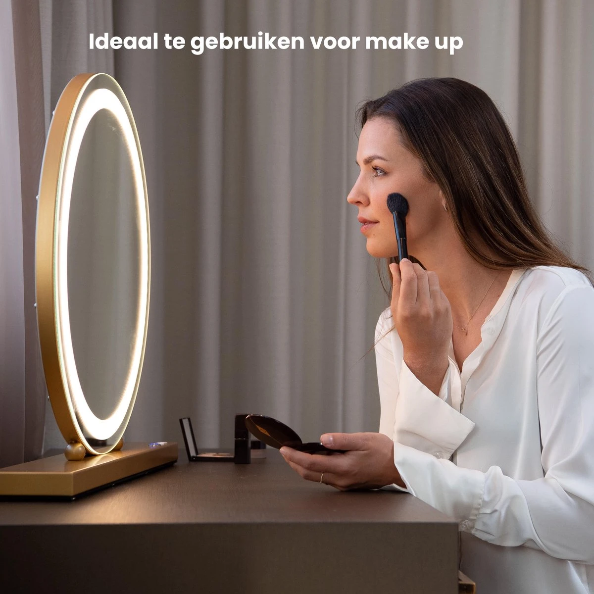 Nuvoo Make-up Spiegel - Visagie Spiegel - Hollywood Spiegel - Diameter 50cm - 3 Licht Tinten - Dimbaar - USB Telefoonoplader - Goud 2 Nuvoo Make-up Spiegel - Visagie Spiegel - Hollywood Spiegel - Diameter 50cm - 3 Licht Tinten - Dimbaar - USB Telefoonoplader - Goud - Afbeelding 2