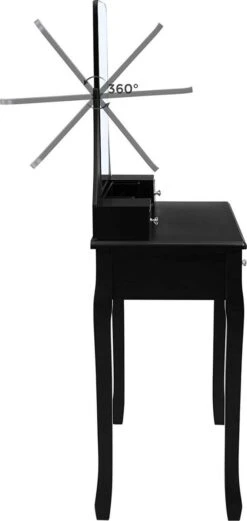 Merkloos Kaptafel, Kaptafel Met Grote Spiegel Zonder Frame, Toilettafel, Kaptafel, Voor Make-up, Gewatteerde Kruk, 5 Laden, Verplaatsbare Opbergdoos, Zwart RDT25BK -Modecosmetica 569x1200 1